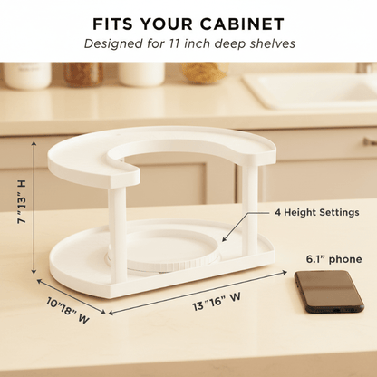 Nimble Spice Rack Organizer | 2 - Tier D - Shape, Rotating, Adjustable Height - Hartwella