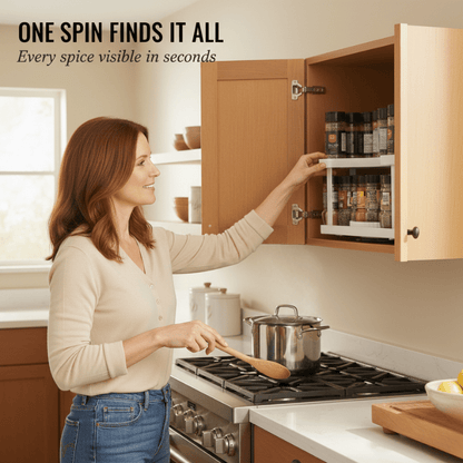 Nimble Spice Rack Organizer | 2 - Tier D - Shape, Rotating, Adjustable Height - Hartwella