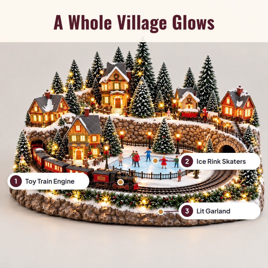 Noelby™ Animated Holiday Train & Ice Rink Scene - Hartwella
