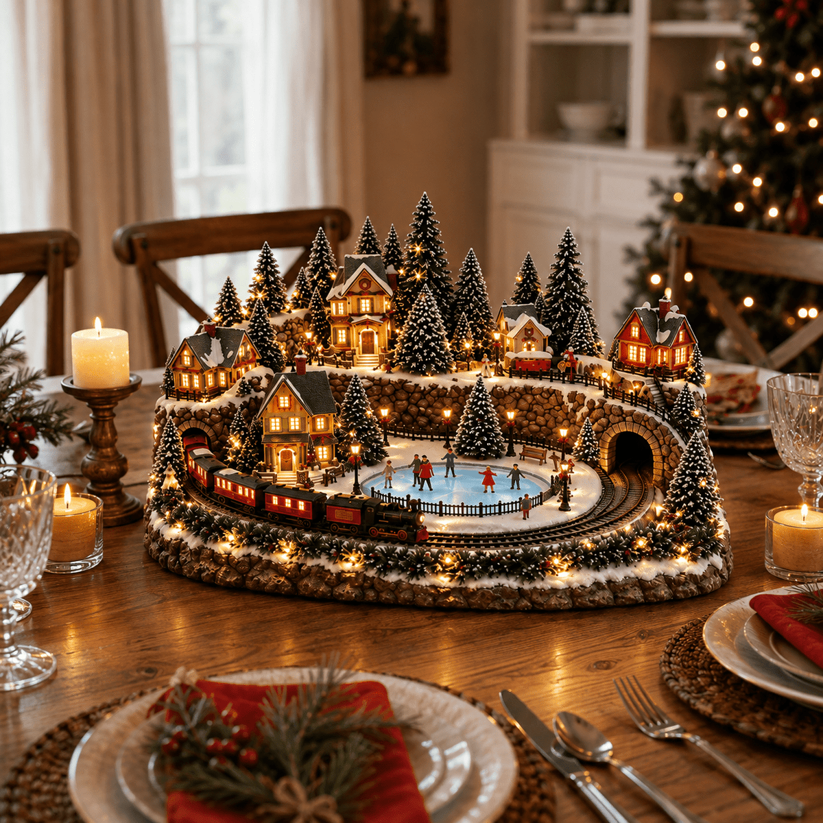 Noelby™ Animated Holiday Train & Ice Rink Scene - Hartwella