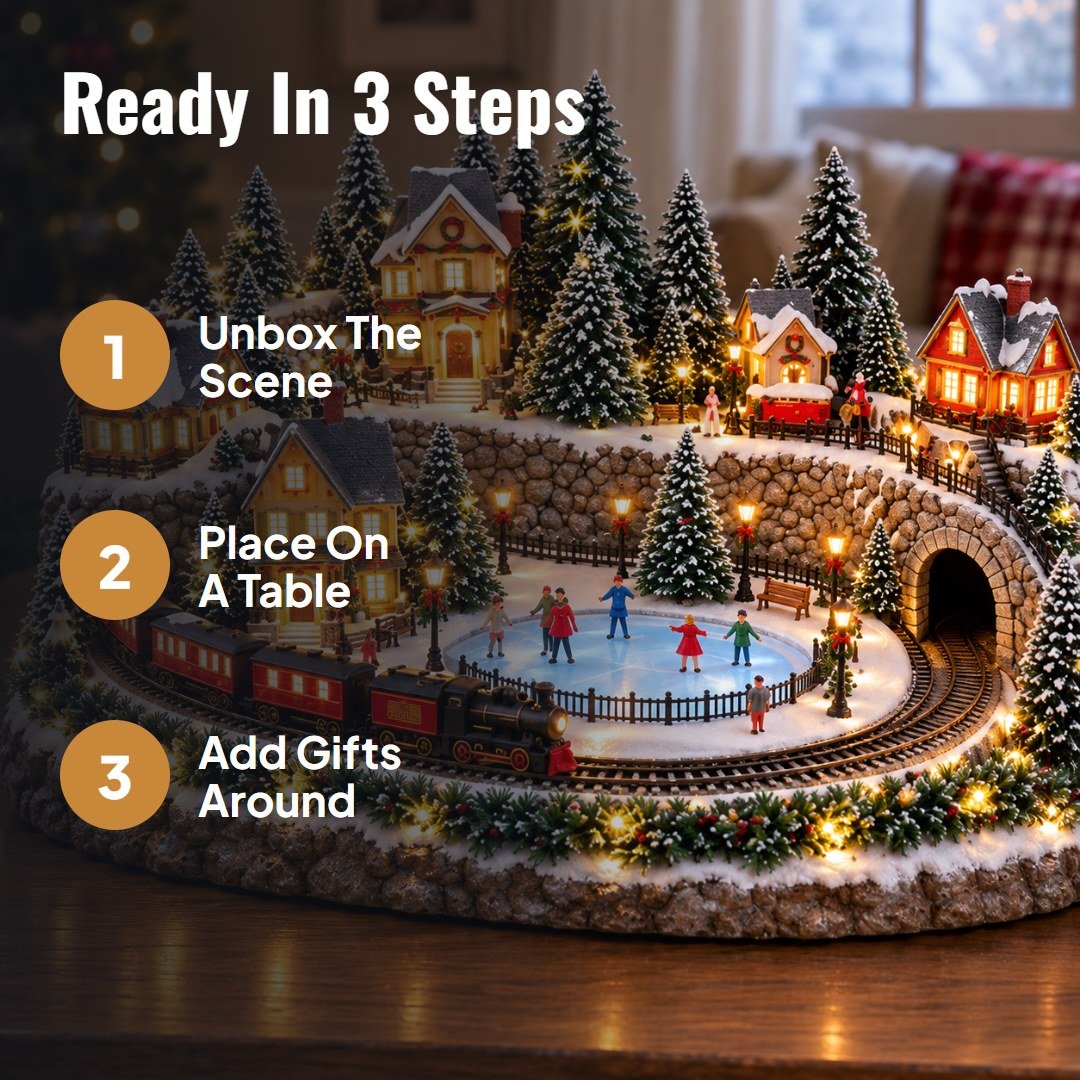 Noelby™ Animated Holiday Train & Ice Rink Scene