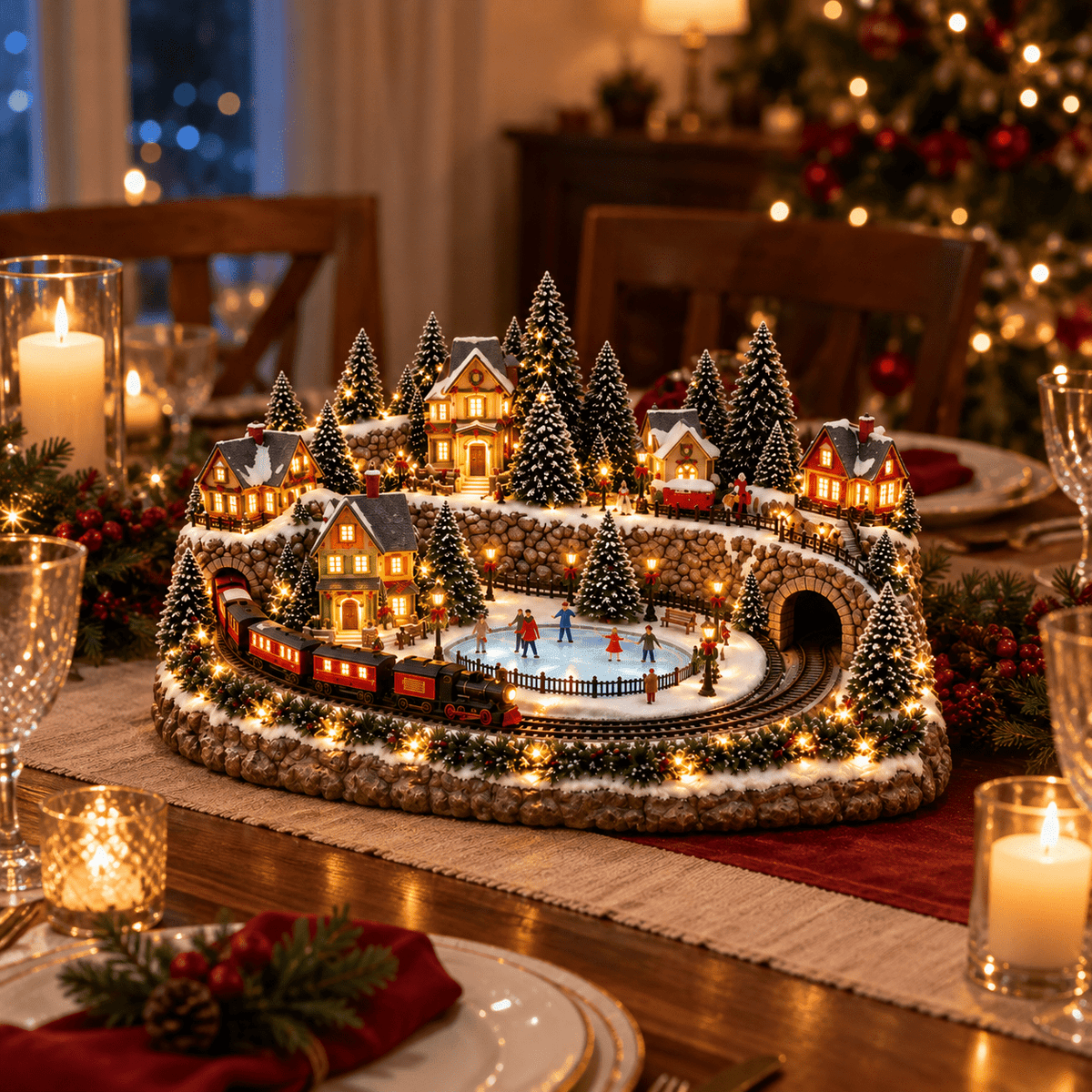 Noelvia™ Lighted Christmas Train Village - Hartwella