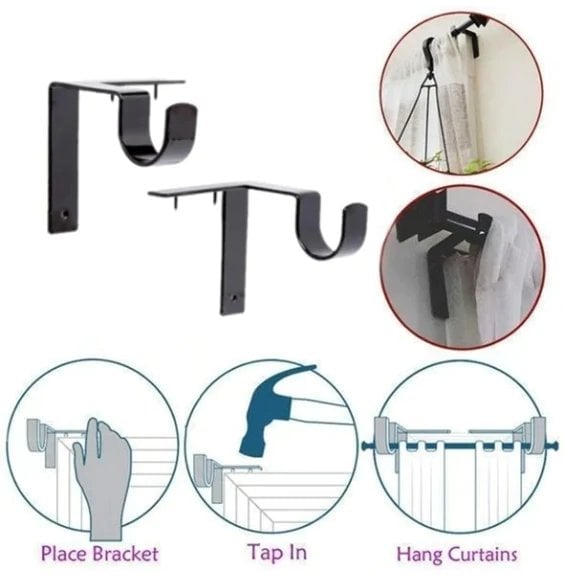 Nora Curtain Rod Brackets | No Drill, Heavy - Duty - Hartwella