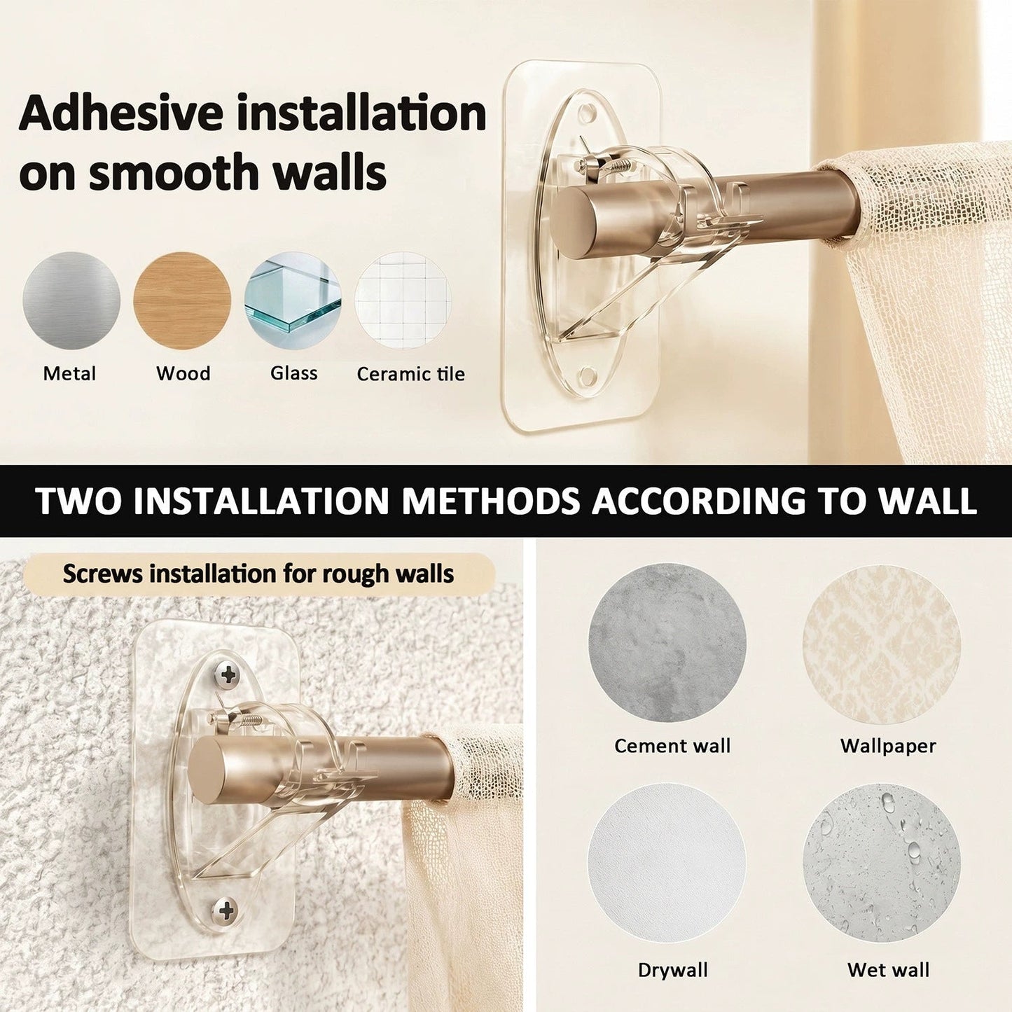 Nova Rod Brackets | Self-Adhesive, No Drill Required - Hartwella