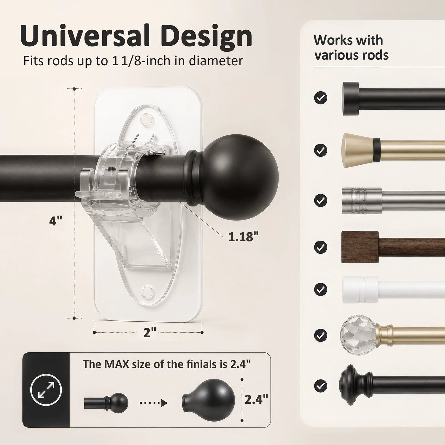Nova Rod Brackets | Self-Adhesive, No Drill Required - Hartwella