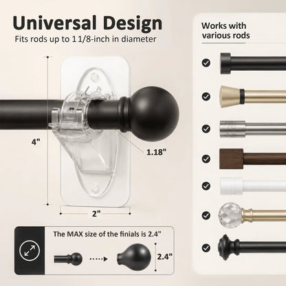 Nova Rod Brackets | Self-Adhesive, No Drill Required - Hartwella