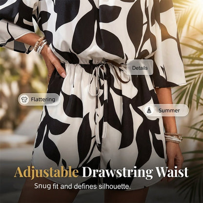 Oriana Off Shoulder Jumpsuit | Adjustable Drawstring, Abstract Print - Hartwella