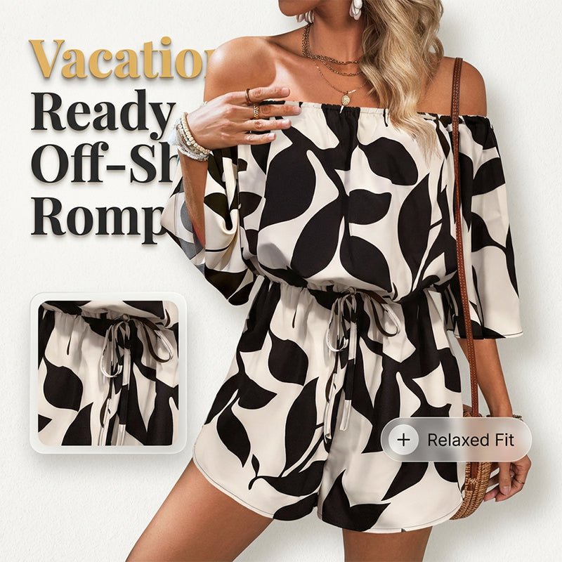 Oriana Off Shoulder Jumpsuit | Adjustable Drawstring, Abstract Print - Hartwella