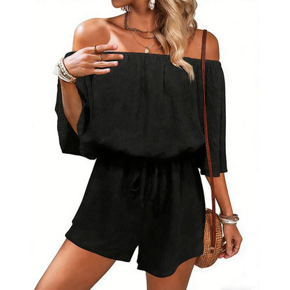 Oriana Off Shoulder Jumpsuit | Adjustable Drawstring, Abstract Print - Hartwella