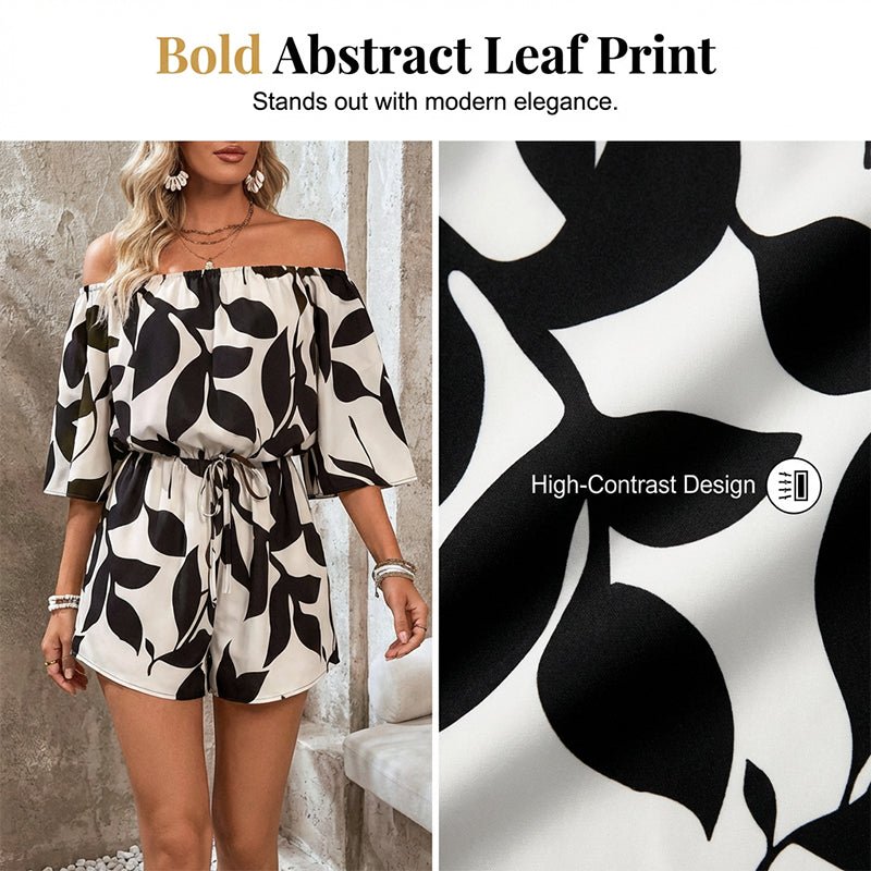 Oriana Off Shoulder Jumpsuit | Adjustable Drawstring, Abstract Print - Hartwella
