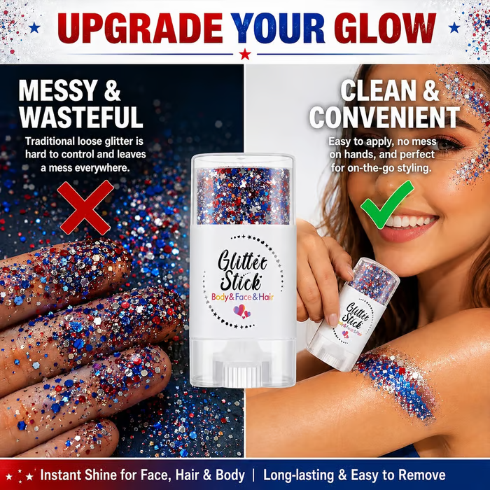 Patriot Glitter Stick | Water-Resistant, Non-Toxic, Easy Application - Hartwella