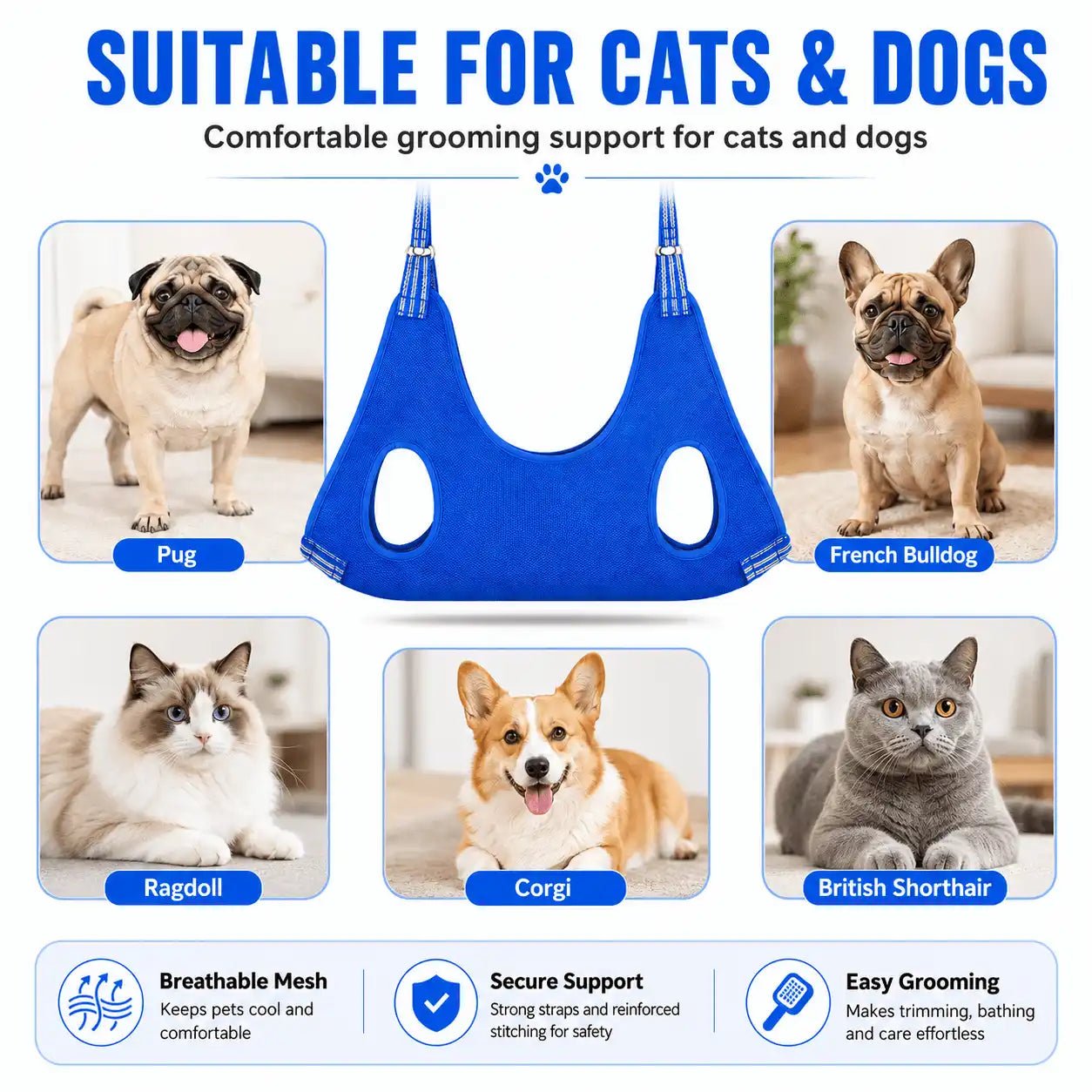 Pavo Pet Grooming Hammock | Breathable Mesh, Heavy-Duty Safety for Dogs and Cats - Hartwella