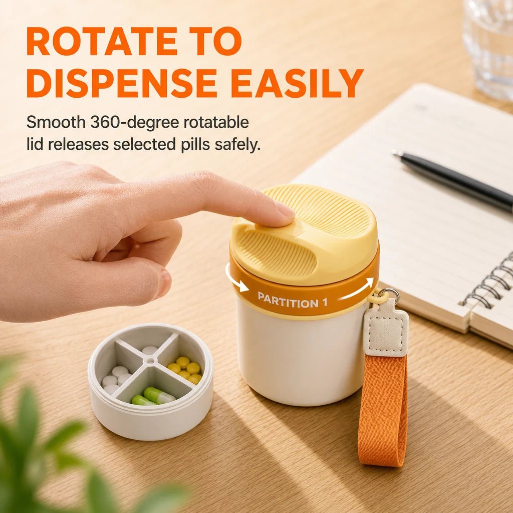 Pavo Pill Organizer | Compact 4-Compartment Travel Pill Case - Hartwella