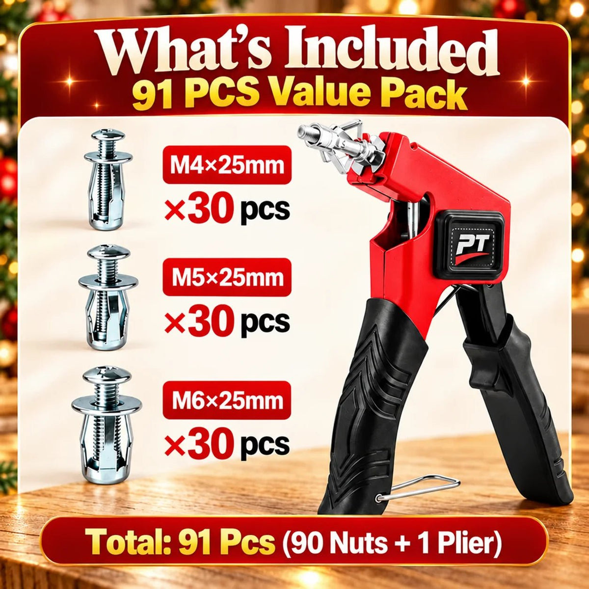 Paxel Tool Set | 91-Piece Kit with M4/M5/M6 Hollow Wall Anchors and Installation Pliers - Hartwella