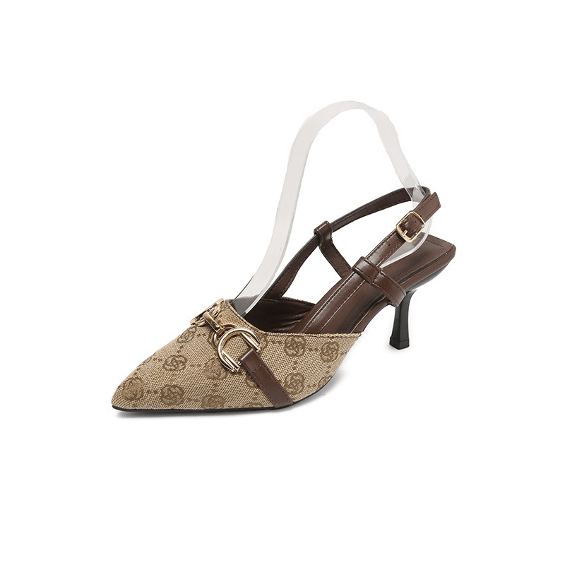 Pinnacle Slingback Heels | Pointed - Toe, Decorative Chain, Black - Hartwella