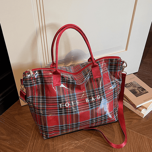 Plaidora Plaid Tote Bag | Waterproof PVC, Spacious Design - Hartwella