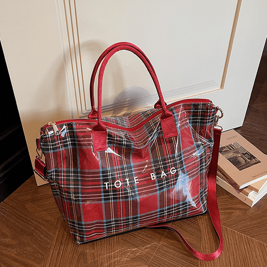 Plaidora Plaid Tote Bag | Waterproof PVC, Spacious Design - Hartwella