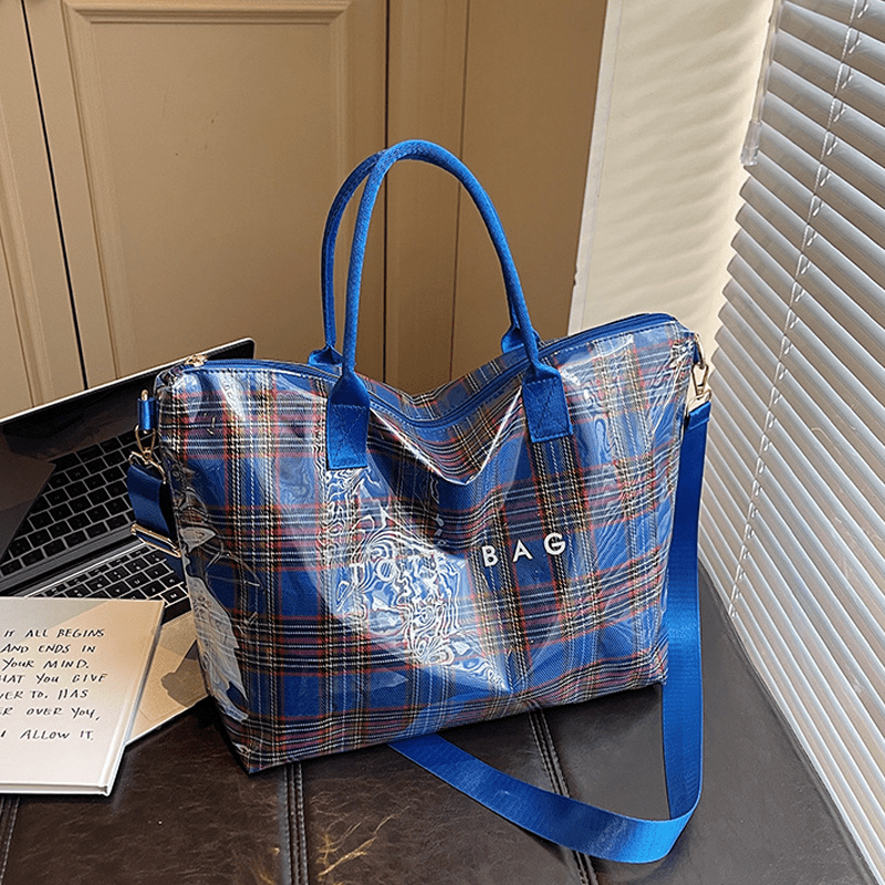 Plaidora Plaid Tote Bag | Waterproof PVC, Spacious Design - Hartwella