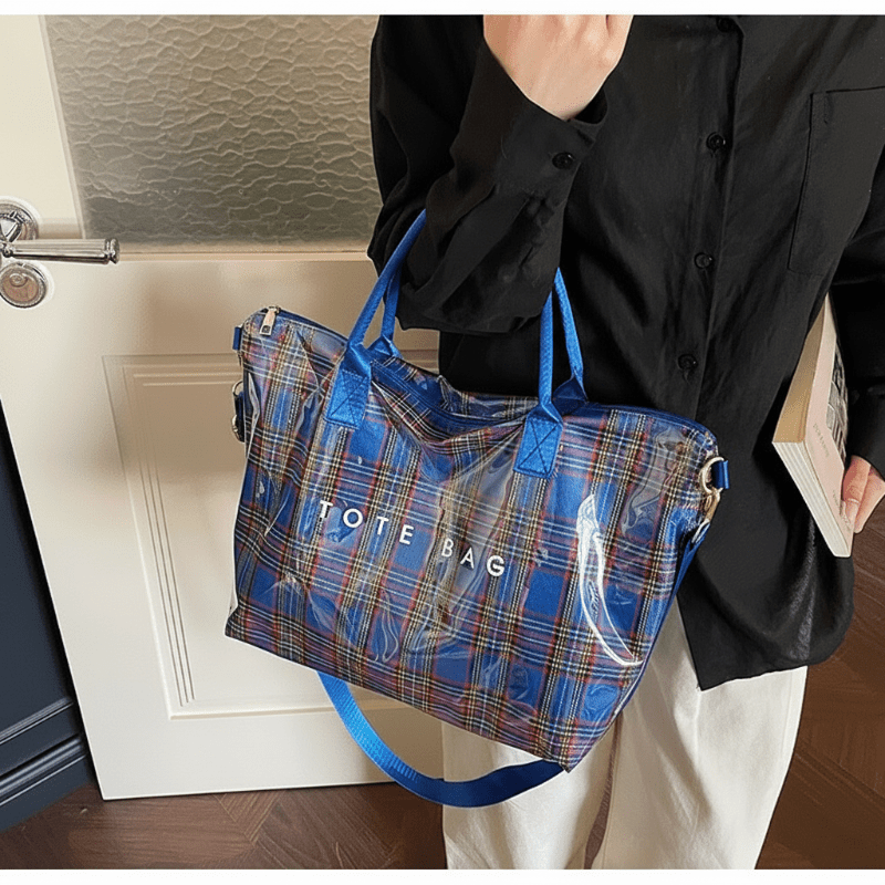 Plaidora Plaid Tote Bag | Waterproof PVC, Spacious Design - Hartwella