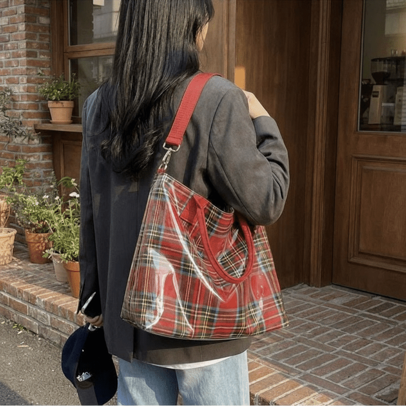 Plaidora Plaid Tote Bag | Waterproof PVC, Spacious Design - Hartwella