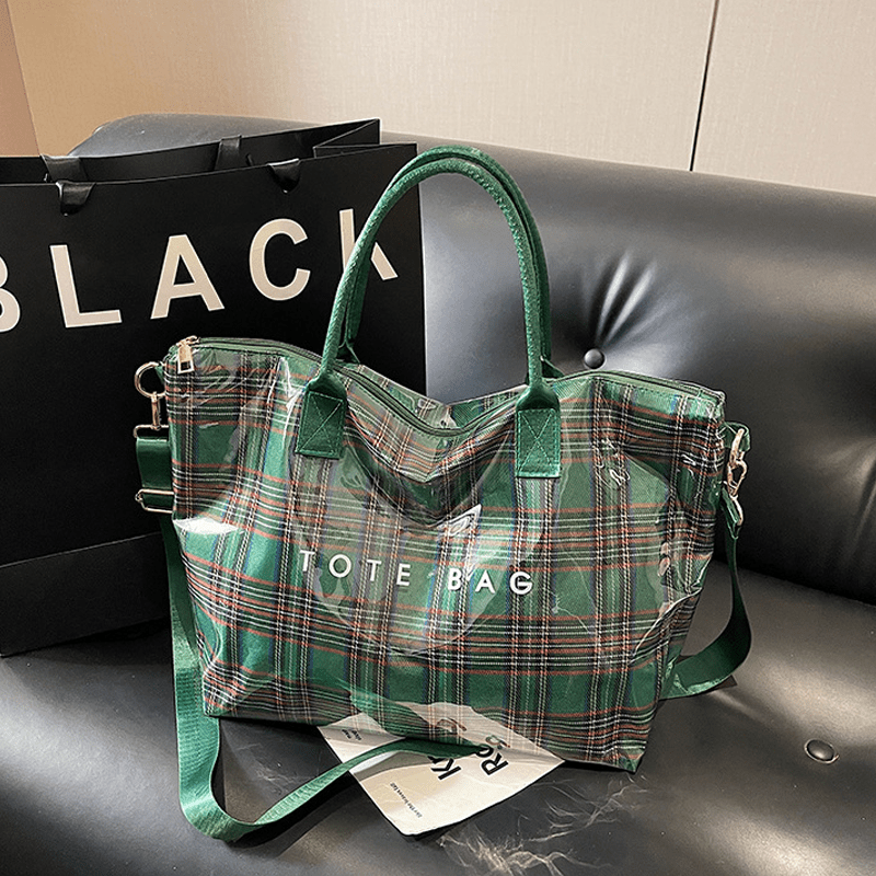 Plaidora Plaid Tote Bag | Waterproof PVC, Spacious Design - Hartwella