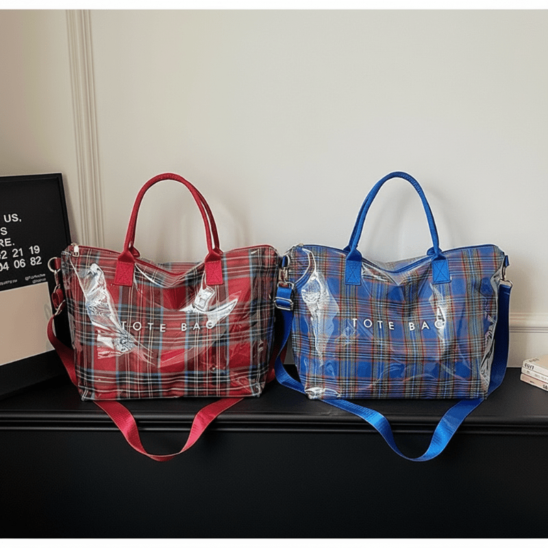 Plaidora Plaid Tote Bag | Waterproof PVC, Spacious Design - Hartwella