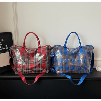 Plaidora Plaid Tote Bag | Waterproof PVC, Spacious Design - Hartwella
