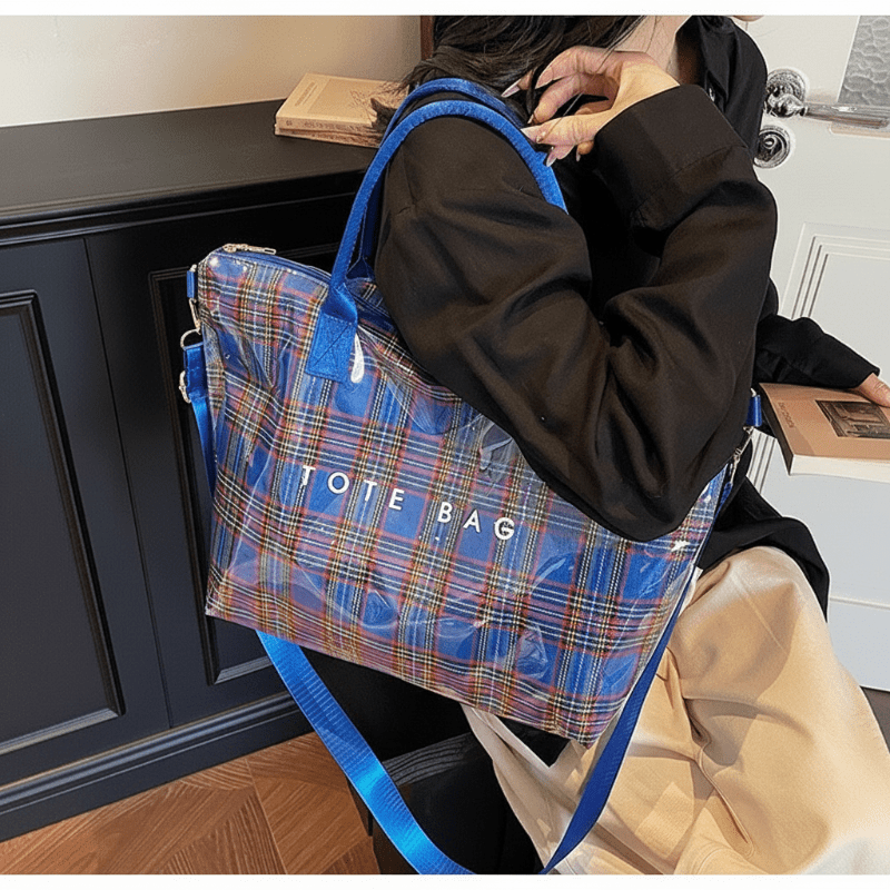 Plaidora Plaid Tote Bag | Waterproof PVC, Spacious Design - Hartwella