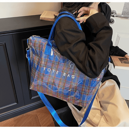 Plaidora Plaid Tote Bag | Waterproof PVC, Spacious Design - Hartwella