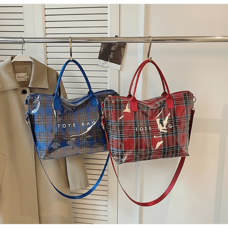Plaidora Plaid Tote Bag | Waterproof PVC, Spacious Design - Hartwella