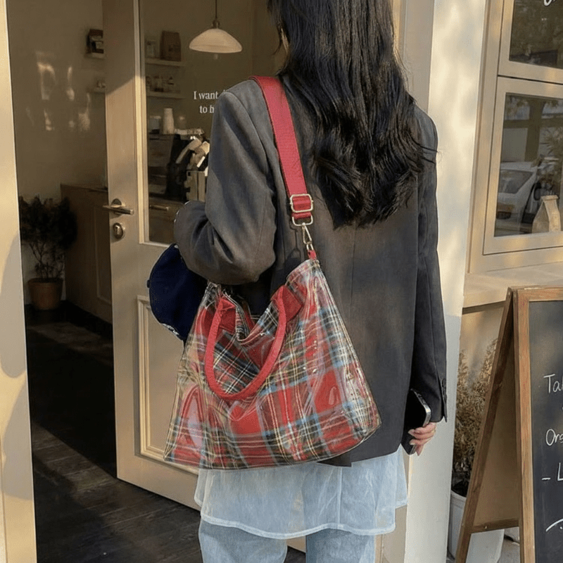 Plaidora Plaid Tote Bag | Waterproof PVC, Spacious Design - Hartwella