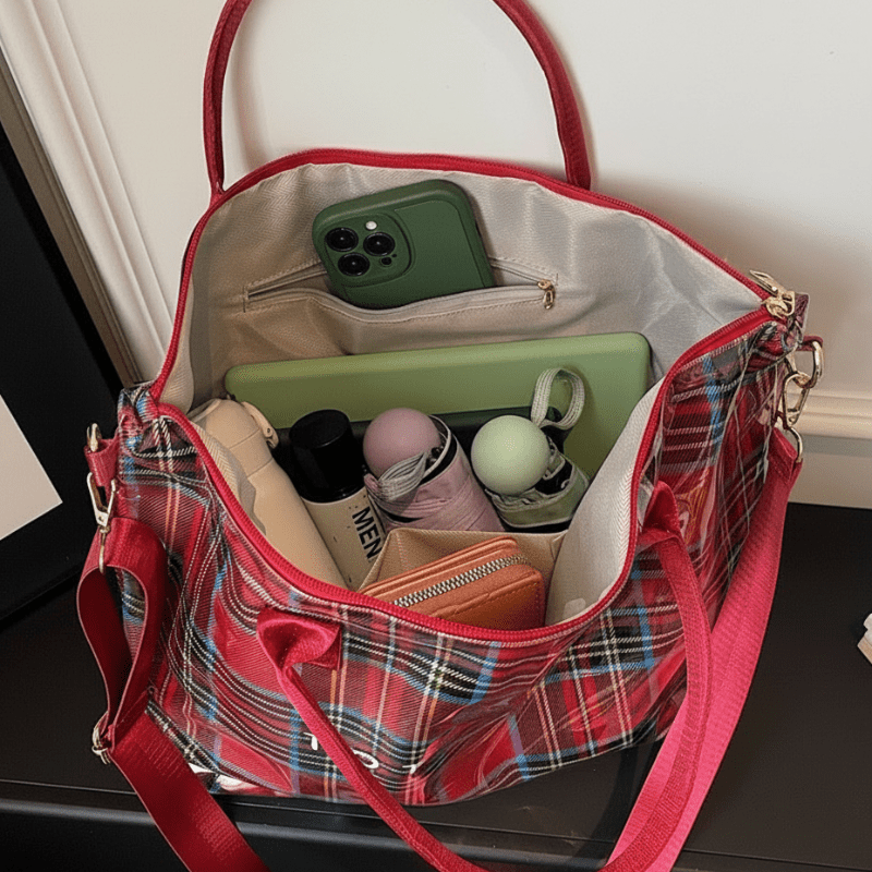 Plaidora Plaid Tote Bag | Waterproof PVC, Spacious Design - Hartwella