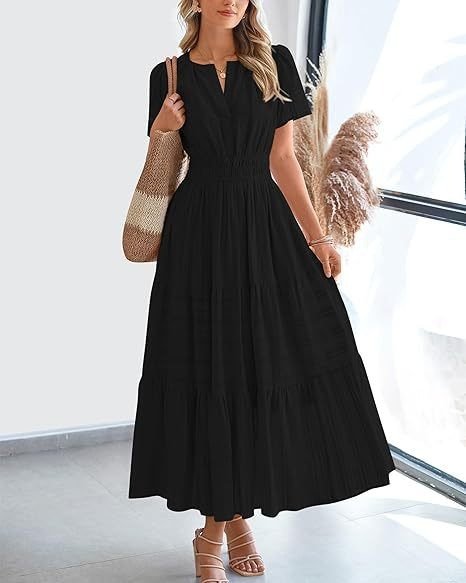 Plea Floral Maxi Dress | Flattering V - Neck, Soft Pleated Fabric - Hartwella