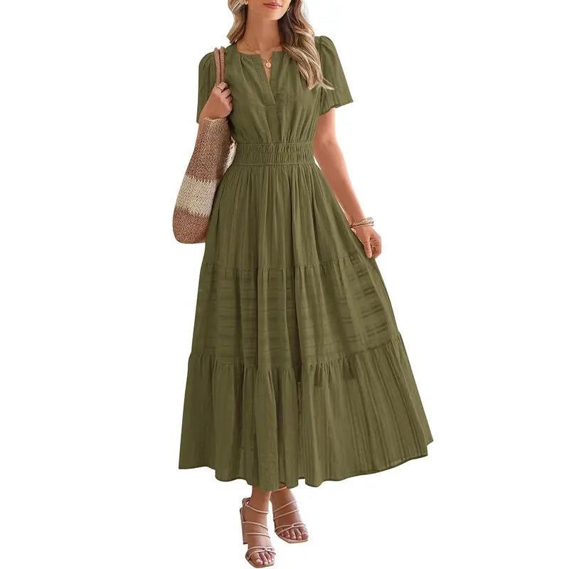 Plea Floral Maxi Dress | Flattering V - Neck, Soft Pleated Fabric - Hartwella