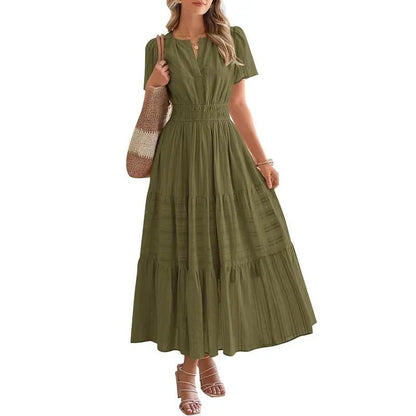 Plea Floral Maxi Dress | Flattering V - Neck, Soft Pleated Fabric - Hartwella