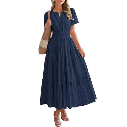 Plea Floral Maxi Dress | Flattering V - Neck, Soft Pleated Fabric - Hartwella