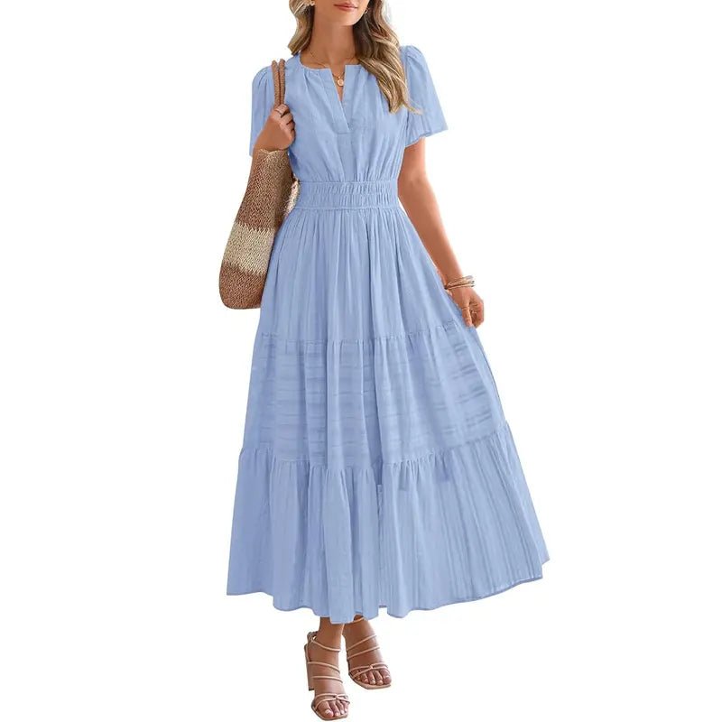 Plea Floral Maxi Dress | Flattering V - Neck, Soft Pleated Fabric - Hartwella