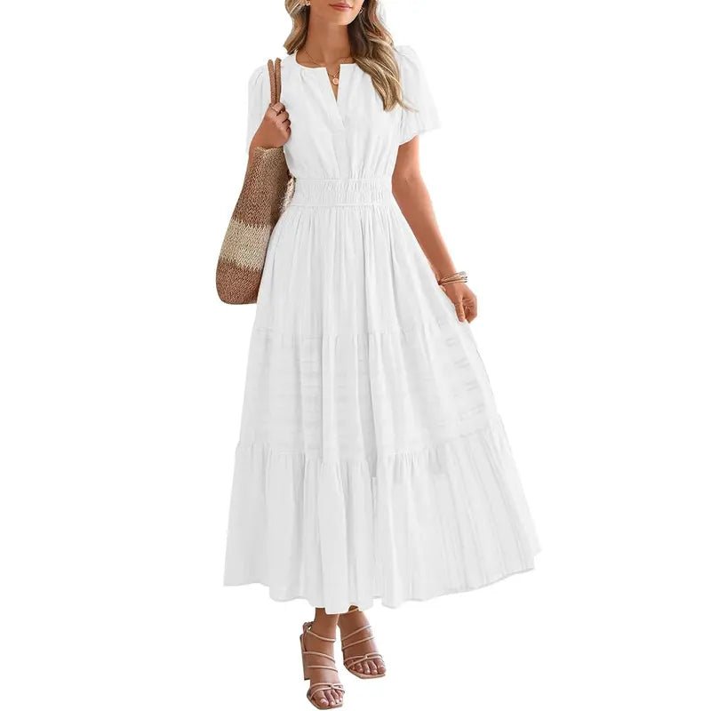 Plea Floral Maxi Dress | Flattering V - Neck, Soft Pleated Fabric - Hartwella