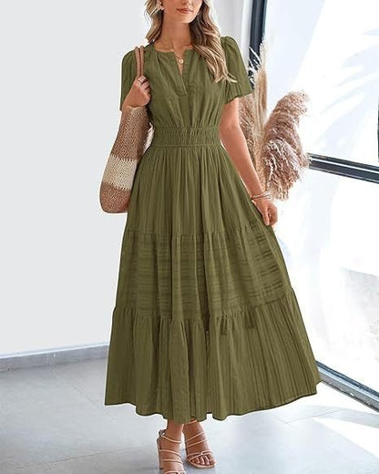 Plea Floral Maxi Dress | Flattering V - Neck, Soft Pleated Fabric - Hartwella