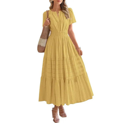 Plea Floral Maxi Dress | Flattering V - Neck, Soft Pleated Fabric - Hartwella