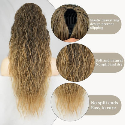 Ponytail Bliss Hair Extensions | Clip - On, 26 Inches Synthetic Fiber - Hartwella