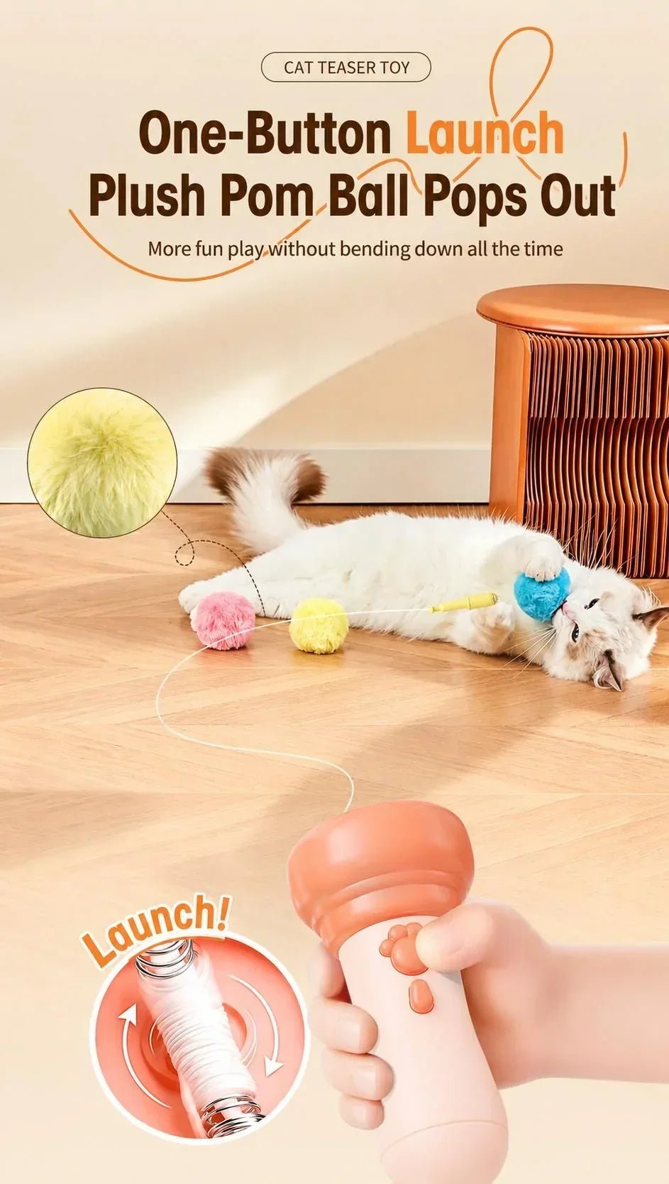 Pouncy™ Cat Pom-Pom Ball Launcher - Hartwella