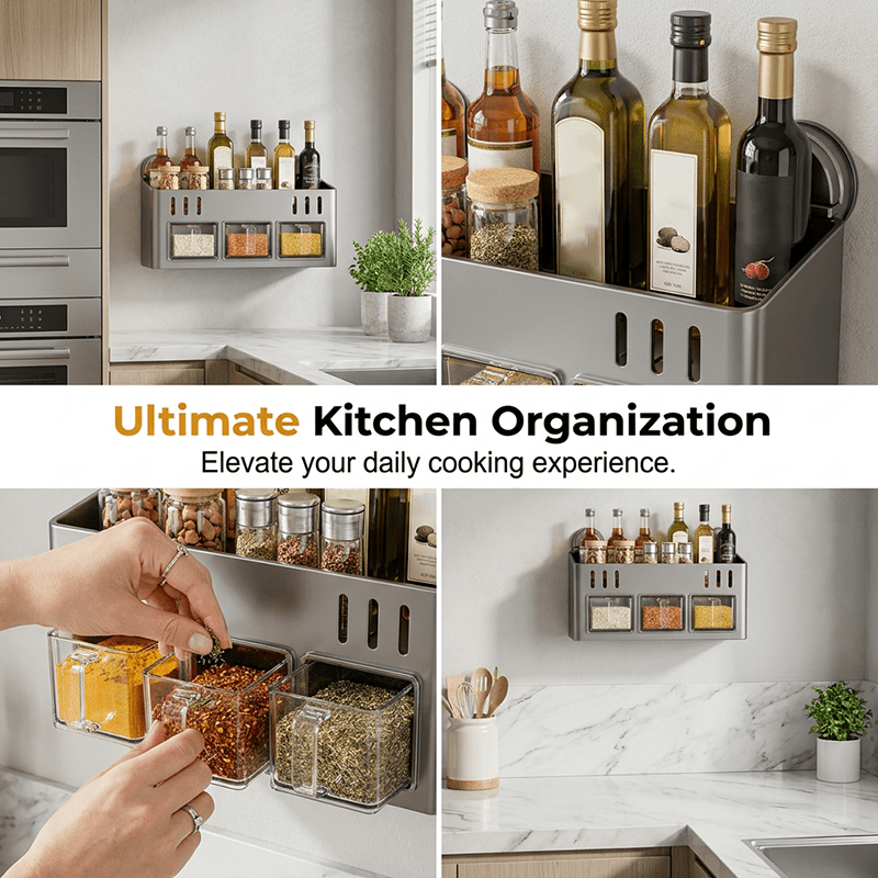 Pura Spice Rack | Wall-Mounted, No-Drill Organizer - Hartwella