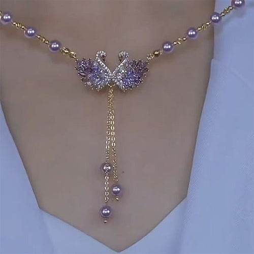Pura Swan Necklace | Elegant Purple Design, Adjustable Chain - Hartwella