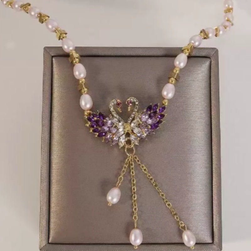 Pura Swan Necklace | Elegant Purple Design, Adjustable Chain - Hartwella