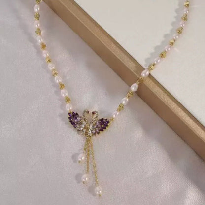 Pura Swan Necklace | Elegant Purple Design, Adjustable Chain - Hartwella