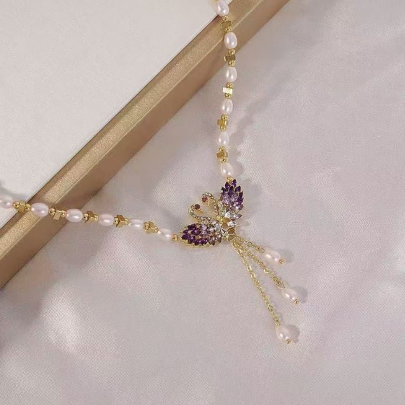 Pura Swan Necklace | Elegant Purple Design, Adjustable Chain - Hartwella
