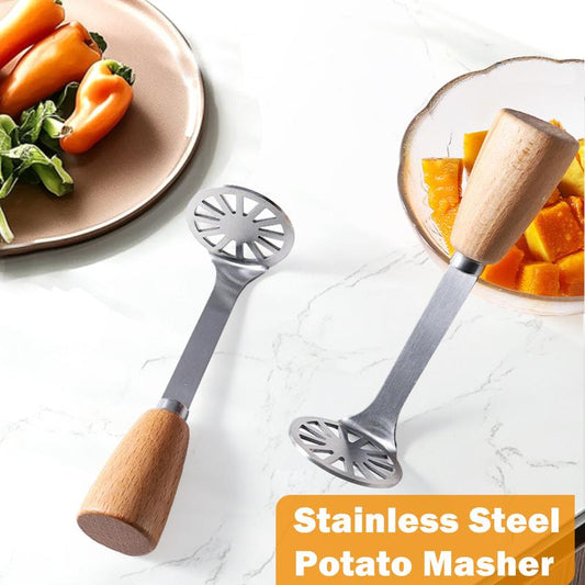 PuraMasher Potato Masher | Stainless Steel, Ergonomic Wooden Grip - Hartwella