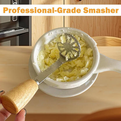 PuraMasher Potato Masher | Stainless Steel, Ergonomic Wooden Grip - Hartwella