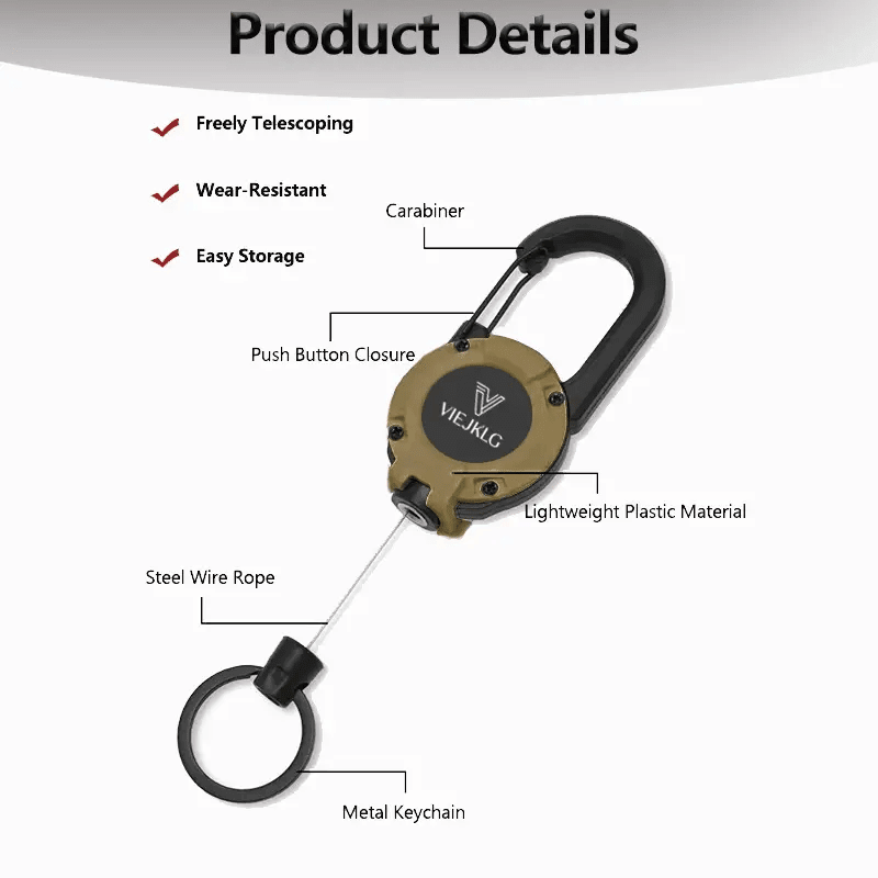 Raptor Keychain | Multifunctional Retractable Carabiner, Heavy-Duty Stainless Steel - Hartwella